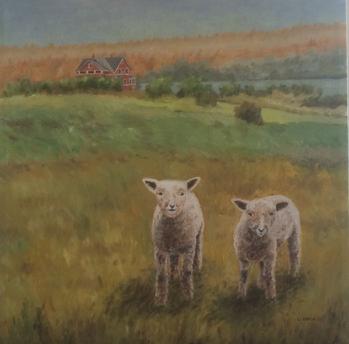 Two Lambs oil painting