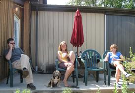 Patio visitor with beagle