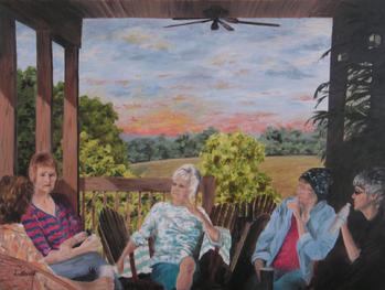 Ladies conversation talking sunset fireworks 4th of July BBQ